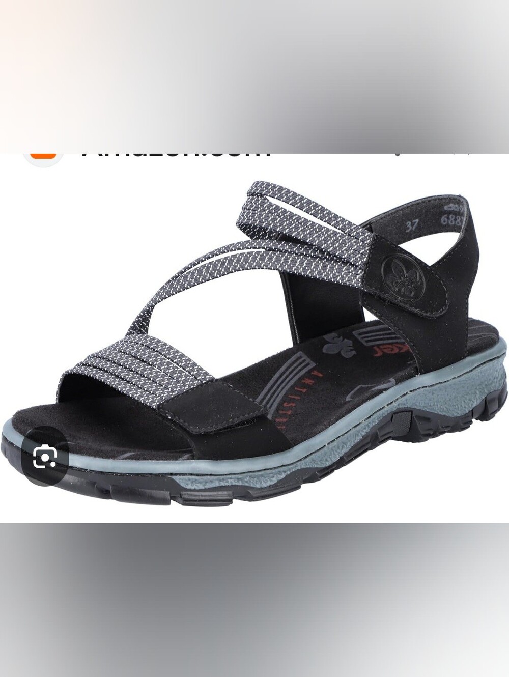 Rieker Womens black Strappy Comfort Sandal with Gray Accents